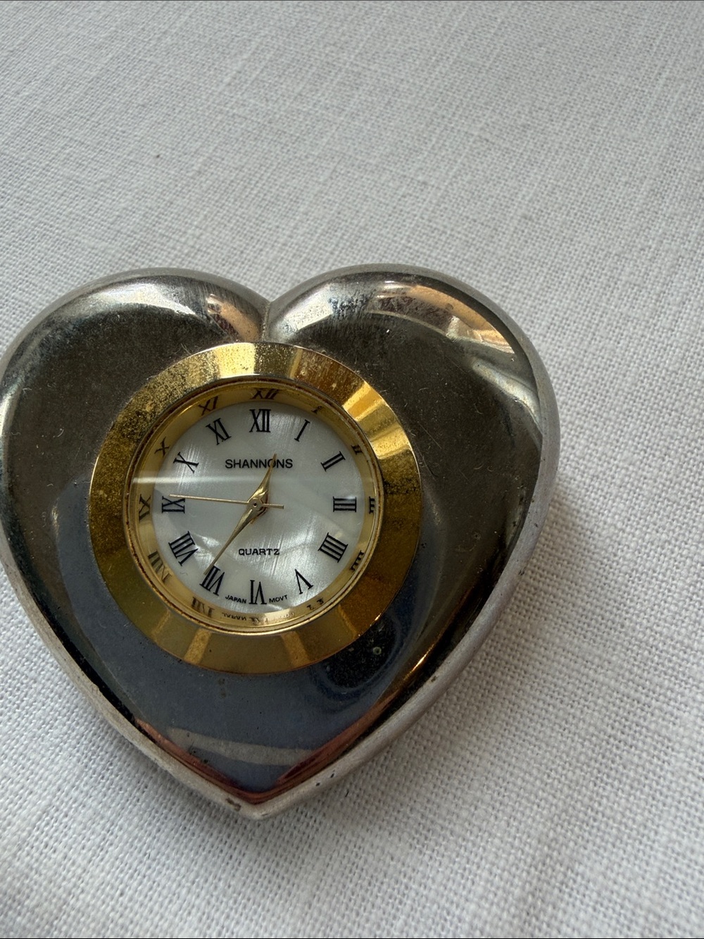 Heart-Shaped Silver and Gold Desk Clock